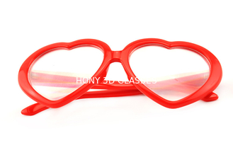 Verres en plastique adaptés aux besoins du client de diffraction avec le cadre de rouge de forme de coeur